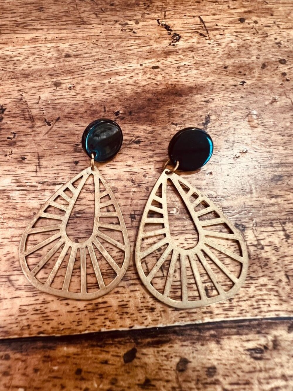Gold & Black Statement Drop Earrings With Teardrop Cutout Design